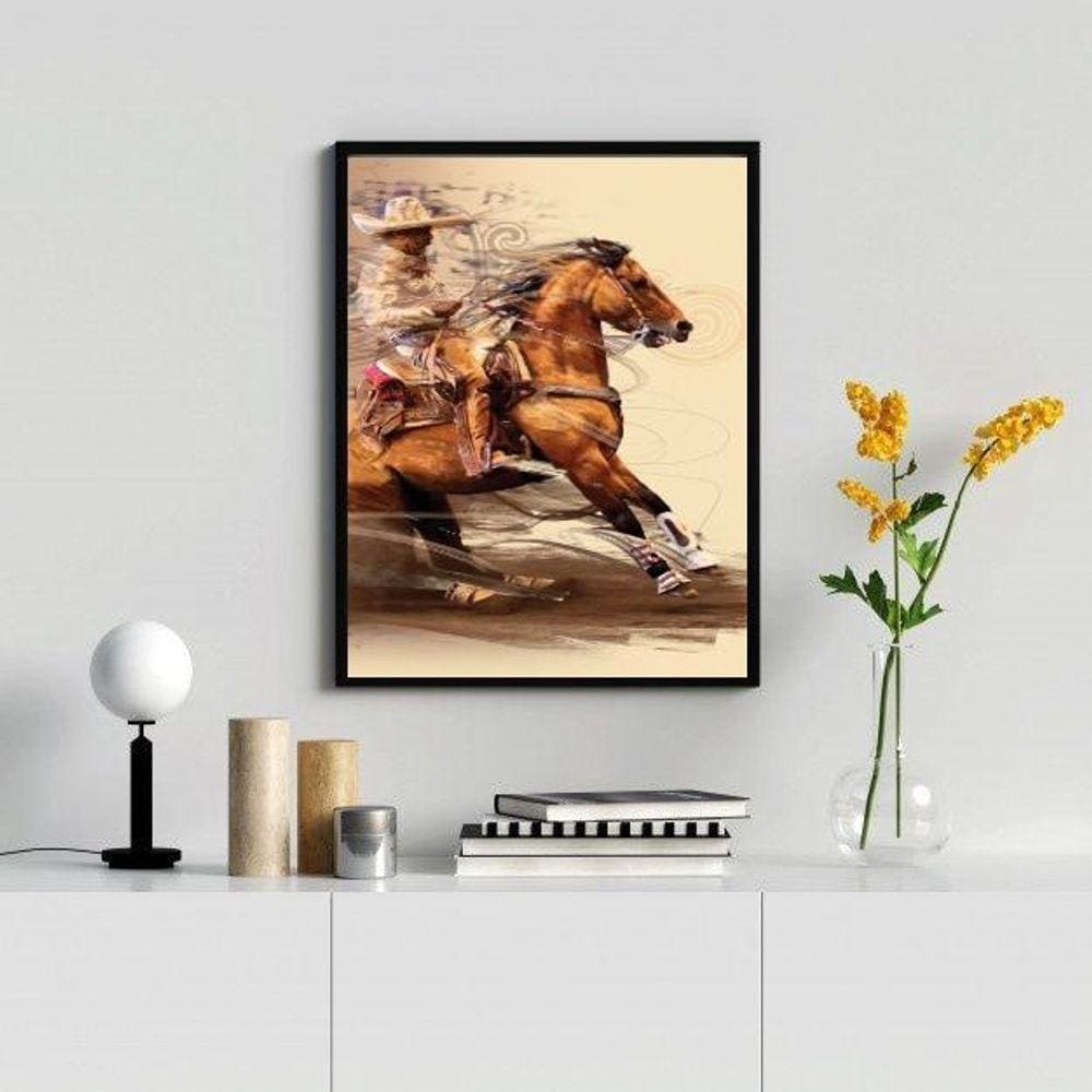 Quadro Boiadeiro 33x24cm - Madeira Branca com Vidro