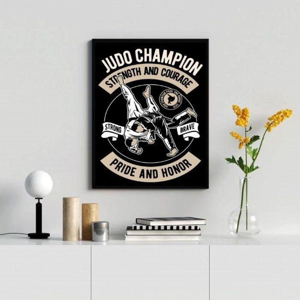 Quadro Decorativo Judô 33x24cm - Vidro e Moldura Branca
