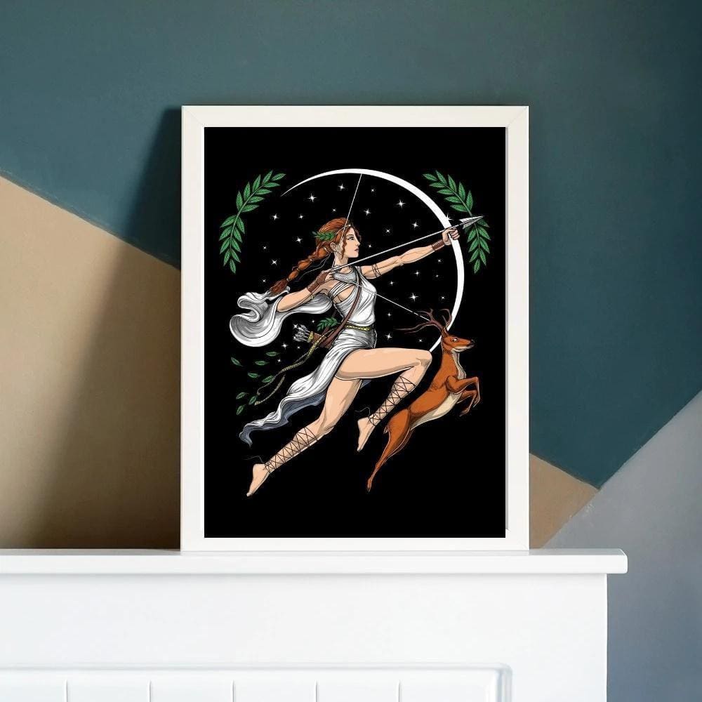 Quadro Deusa Artemis 24x18cm c/ Vidro - Madeira Branca