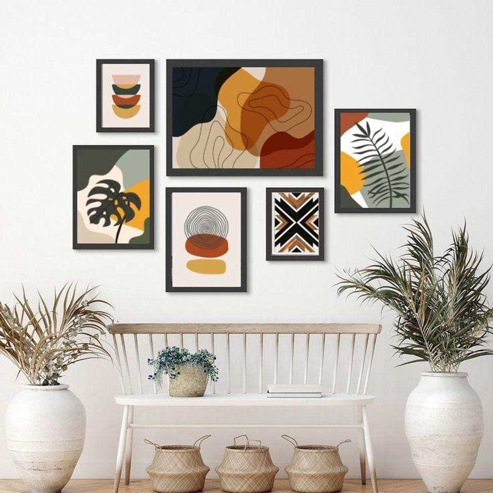 Kit 6 Quadros Terracota - Moldura Branca - Medidas Variadas