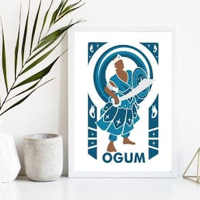 Quadro Orixá Ogum 45x34cm - Vidro e Moldura Preta