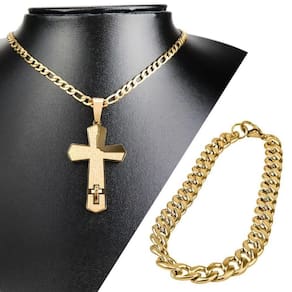 Kit Masculino Aço Colar Crucifixo + Pulseira - Di Fiore