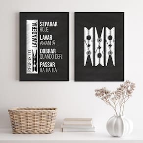Kit 2 Quadros Decorativos Lavanderia 33x24cm - Branco