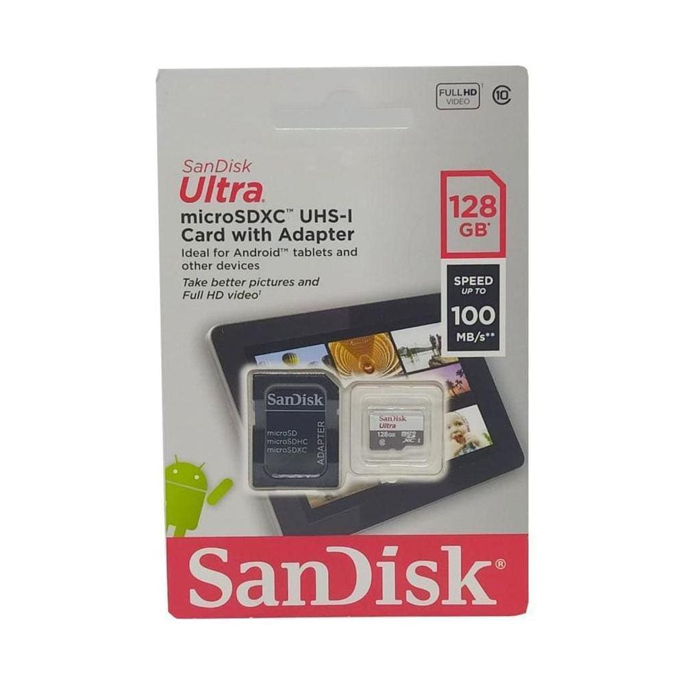 Cartão de Memória Sandisk 128GB Micro SD Ultra 100MB/s C10