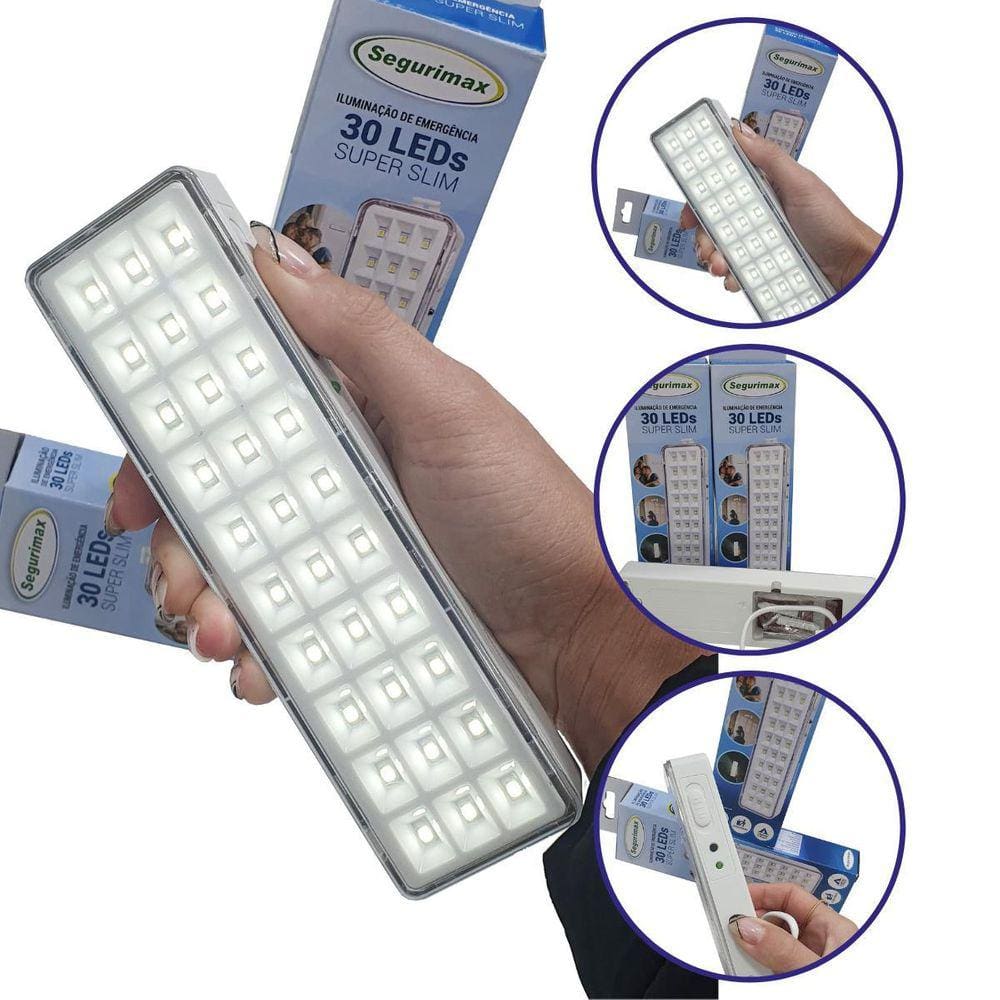 Kit 20 Luminária Emergência 30 LEDs Super Slim Segurimax