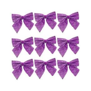Enfeites Natal Kit 16 Lacinho Roxo Glitter 6cm