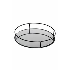 Bandeja Metal com Espelho Redonda Preto 19,8cm x 3,5cm