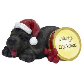 Escultura Cachorro Decor com Tambor Merry Christmas