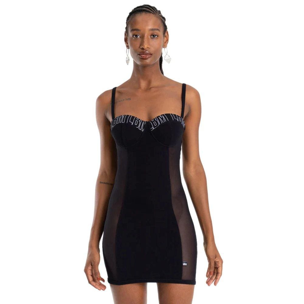 Vestido Feminino Com Tule Lateral Alça Fina Regulável e Bojo