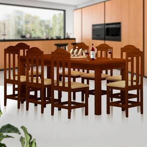 Mesa De Jantar 8 Lugares Estofados Madeira Maciça Safira Castanho Shop JM