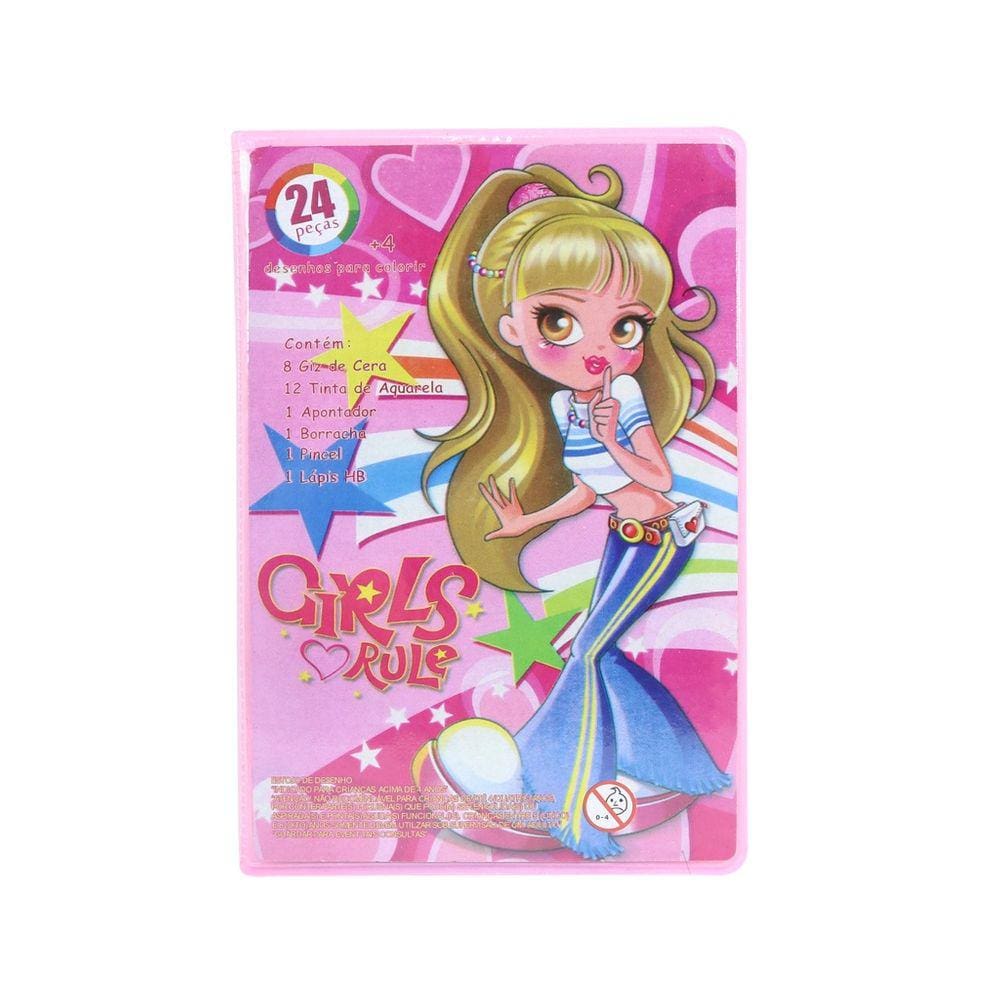 Estojo Maleta Escolar Girl Com 24 Peças Inmetro