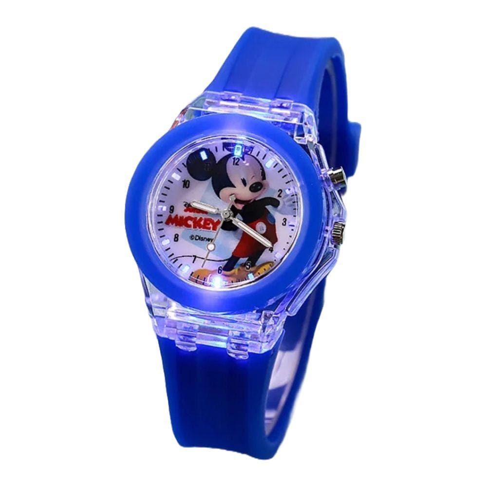 Relógio Analógico Infantil com Led Luzes Mickey e Minnie
