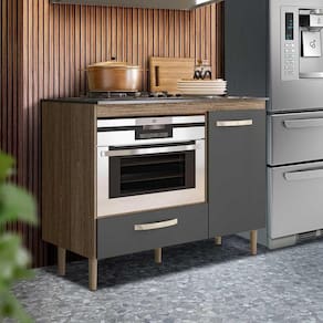 Balcão De Cozinha Para Cooktop 4 Bocas E Forno Carvalho Nature Cinza Flow Shop JM