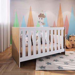 Berço Americano 3 Em 1 Aconchego 74cm x 133cm Nogal Manchester Com Branco Oberon Completa Móveis
