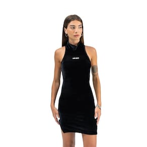 Vestido Veludo Feminino Dark Forest Gola Alta Decote Nadador