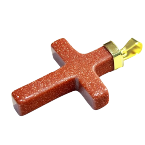 Colar Crucifixo Pedra Do Sol Montagem Envolto Dourado