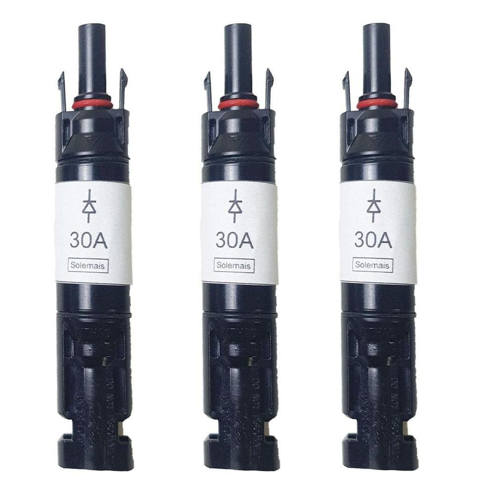 Kit 3 Conectores MC4 com Diodo 30A Placa Energia Solar
