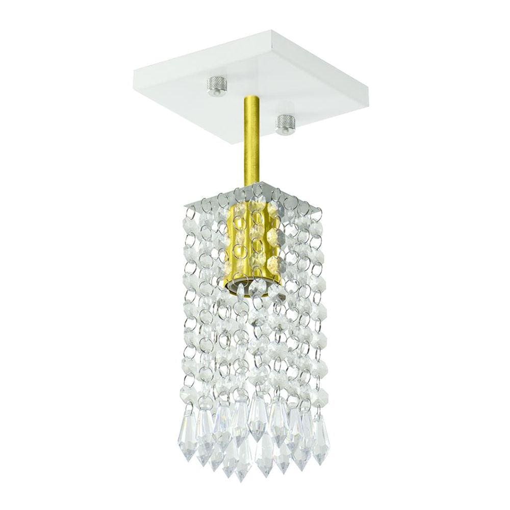 Lustre Clearcrillic Cristal Acrílico Quadrado Branco/Dourado