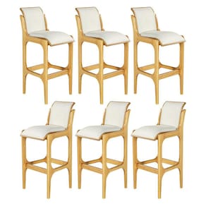 Kit 6 Banquetas Alta para Balcão 337x101CmBarcelona Madeira Mel Linho Bege Cru L71