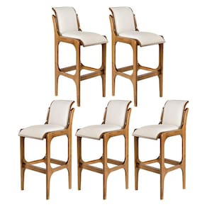 Kit 5 Banquetas Alta para Cozinha 37x101Cm Barcelona Madeira Imbuia Linho Bege Cru L71