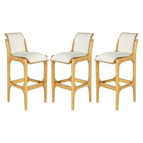 Kit 3 Banquetas para Área Gourmet 37x101Cm Barcelona Madeira Mel Linho Bege Cru L71