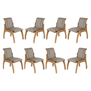 Kit 8 Cadeiras para Mesa de Jantar 55 x 82 Cm Barcelona Madeira Maciça Imbuia Linho Cinza L55