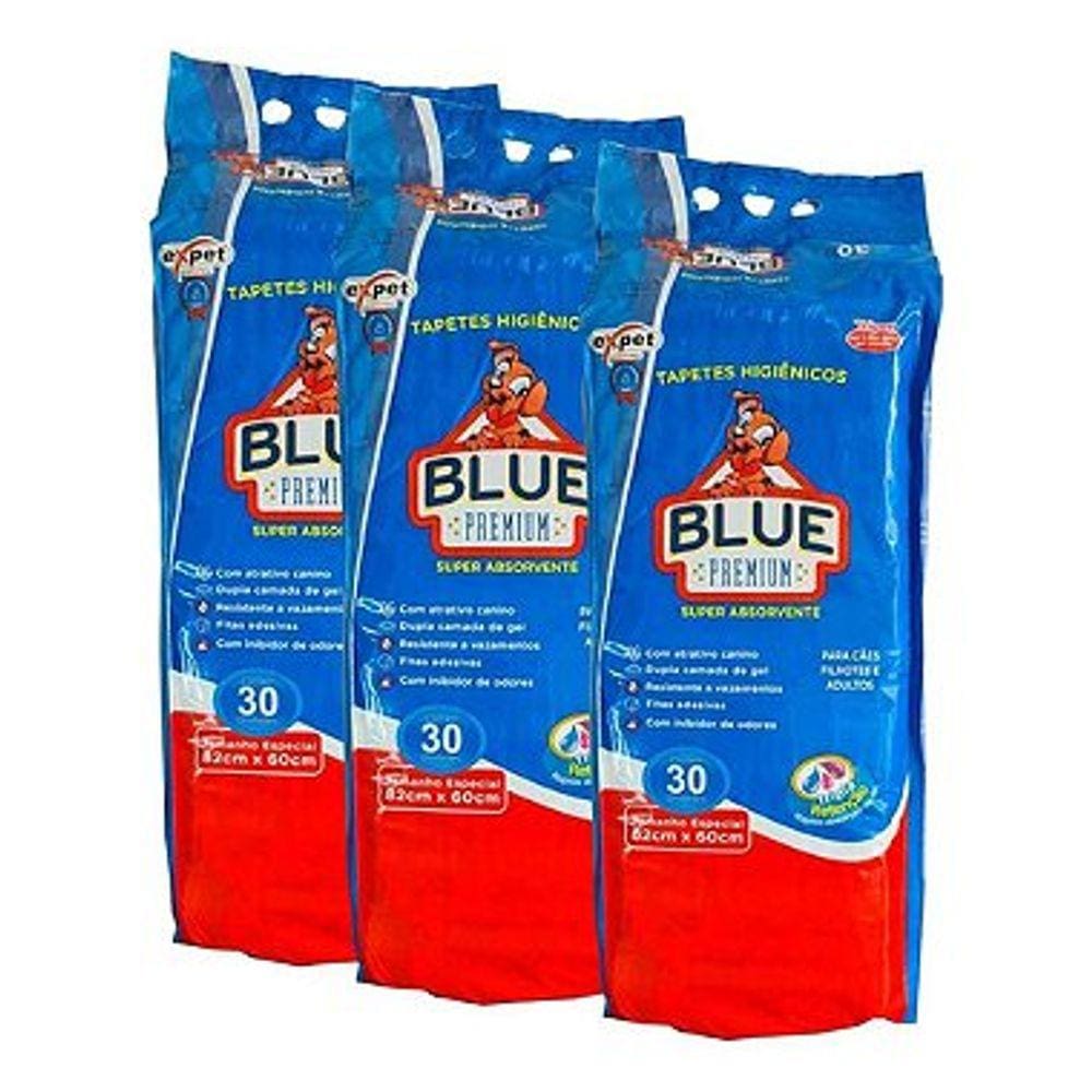 Kit 3 Tapete Higienico Blue Premium 30 Un