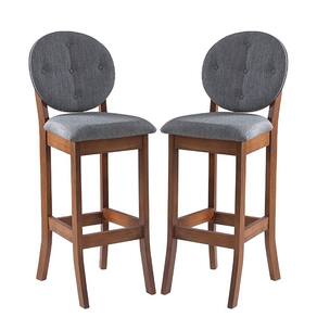 Kit 2 Banquetas Alta Estofada com Encosto Florence 113 x 36 Cm Madeira Maciça Linho Cinza L55