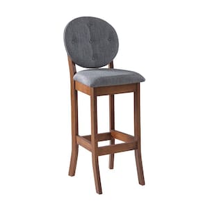 Banqueta Alta Estofada com Encosto Florence 113 x 36 Cm Linho Cinza L55