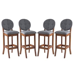 Kit 4 Banquetas Alta Estofada com Encosto Florence 113 x 36 Cm Madeira Maciça Linho Cinza L55