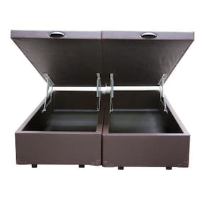 Base Box Baú King Bipartido Sintético Marrom 39x198x203