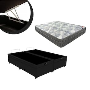 Box Baú Casal Bipartido Suede Preto + Colchão Mola Bonnel 59x138x188