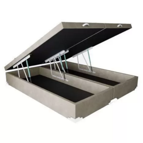 Base Box Baú King Bipartido Suede Bege 39x198x203