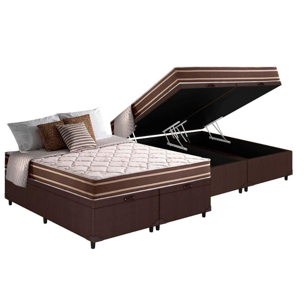 Cama Box Baú King: Colchão Molas Ensacadas Anjos MasterPocket Duo Sono + Base CRC Suede Brown(193x203)