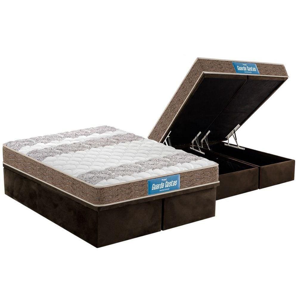 Cama Box Baú King: Colchão Anatômico Probel D33 / EP Guarda Costas PróIntense Double Face + Base CRC Suede Brown(193x203)