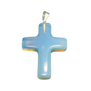 Colar Crucifixo Pedra da Lua ou Opalina Pino Prateado