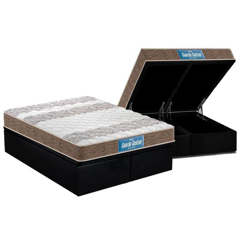 Cama Box Baú King: Colchão Anatômico Probel D33 / EP Guarda Costas PróIntense Double Face + Base CRC Suede Black(193x203)