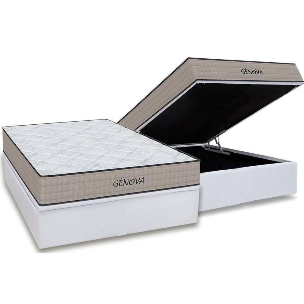 Cama Box Baú Casal: Colchão Espuma D45 Orthoflex Genova + Base CRC Courano White(138x188)