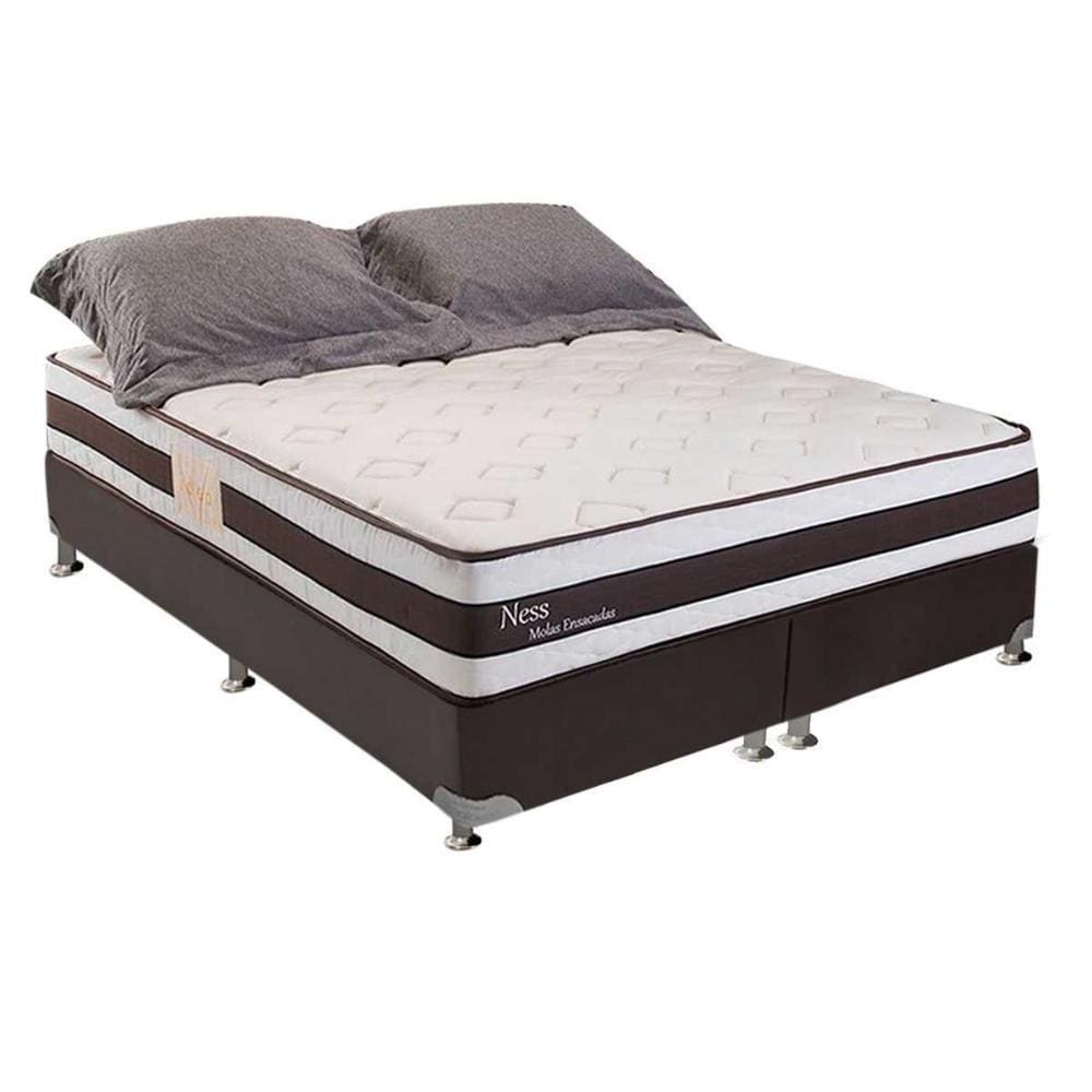 Cama Box King: Colchão Molas Ensacadas Herval MasterPocket Ness + Base CRC Courano Brown(193x203)