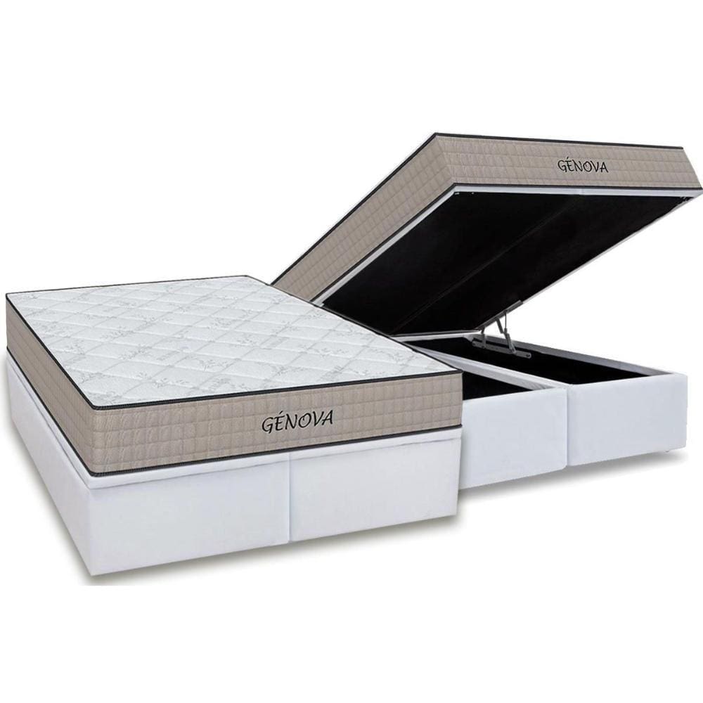Cama Box Baú King: Colchão Espuma D45 Orthoflex Genova + Base CRC Courano White(193x203)