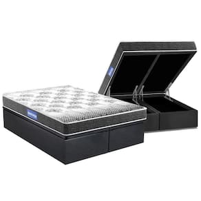 Cama Box Baú King: Colchão Espuma Probel D20 Guarda Costas Resistente Black + Base CRC Suede Gray(193x203)