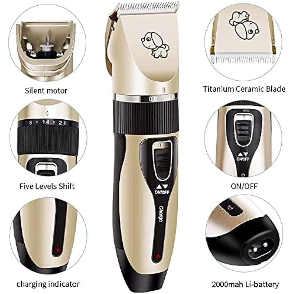 Kit Máquina Tosa Pets Cachorro Profissional Dourado
