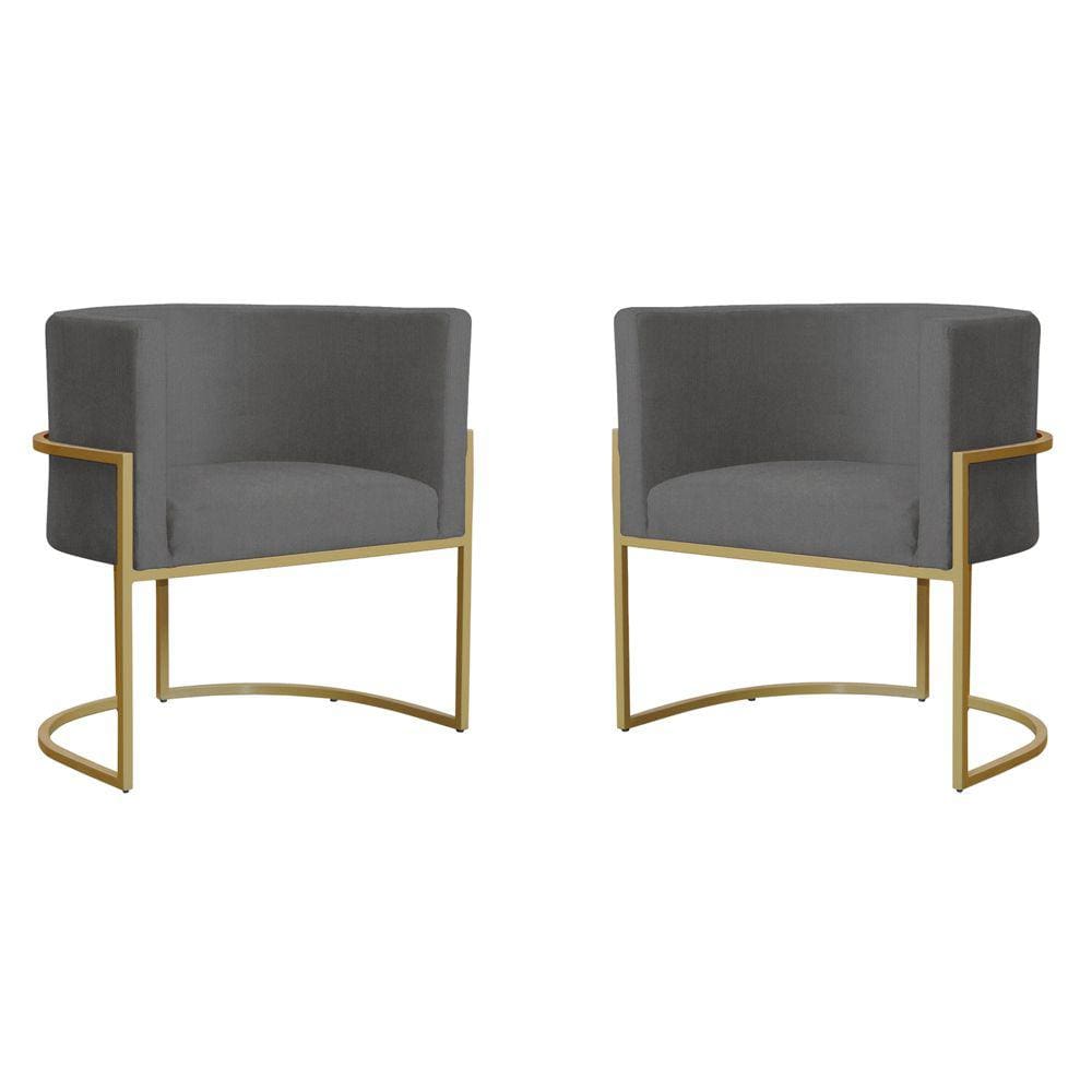 Kit 2 Poltronas Decorativa Sala de Estar Luana Base Gold Suede Cinza - Montanaris Decor