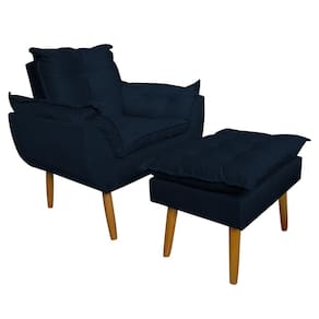 Conjunto Decorativo Poltrona com Puff Opala Suede Azul Marinho - Montanaris Decor