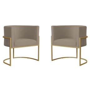 Kit 2 Poltronas Decorativa Sala de Estar Luana Base Gold Suede Cappuccino - Montanaris Decor