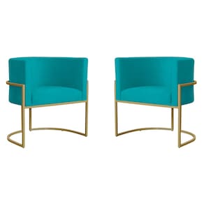 Kit 2 Poltronas Decorativa Sala de Estar Luana Base Gold Suede Azul Turquesa - Montanaris Decor