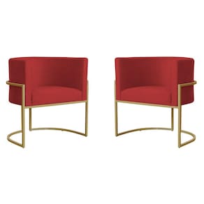 Kit 2 Poltronas Decorativa Sala de Estar Luana Base Gold Suede Vermelho - Montanaris Decor