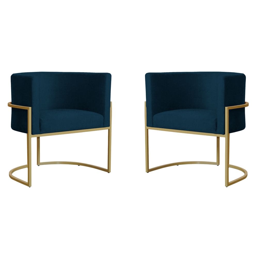 Kit 2 Poltronas Decorativa Sala de Estar Luana Base Gold Suede Azul Marinho - Montanaris Decor