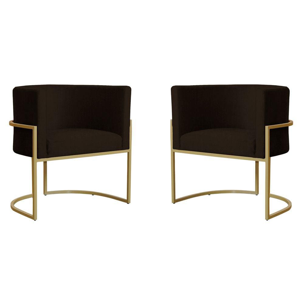 Kit 2 Poltronas Decorativa Sala de Estar Luana Base Gold Suede Marrom - Montanaris Decor