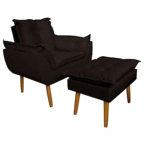 Conjunto Decorativo Poltrona com Puff Opala Suede Marrom - Montanaris Decor